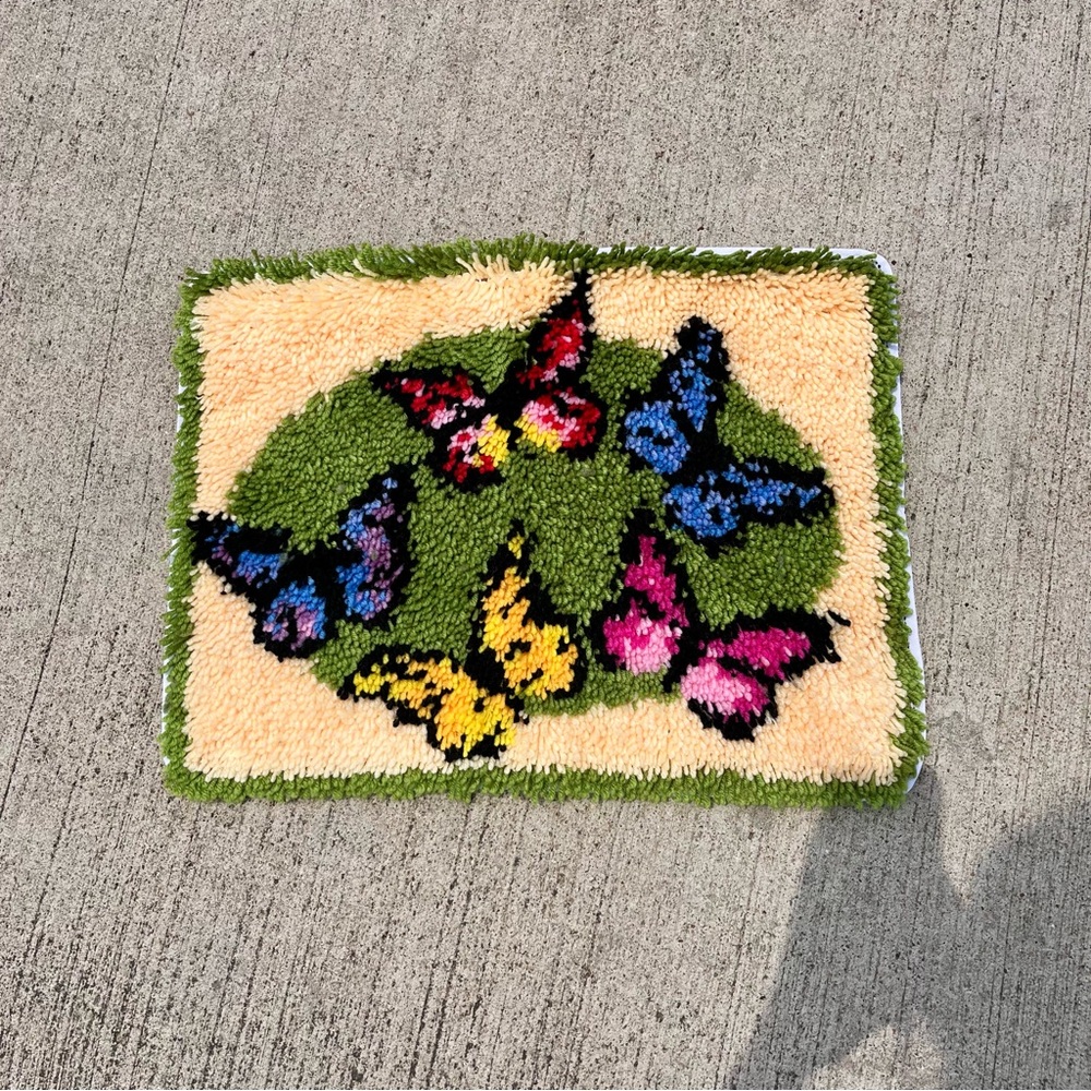 Handmade Vintage 1970s Tufted Rugs/Latch Hook Rugs/Wall Hangings/Butterfly